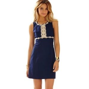 Lilly Pulitzer Rosie Shift Dress Navy Mini Dress with Metallic Gold Size 6